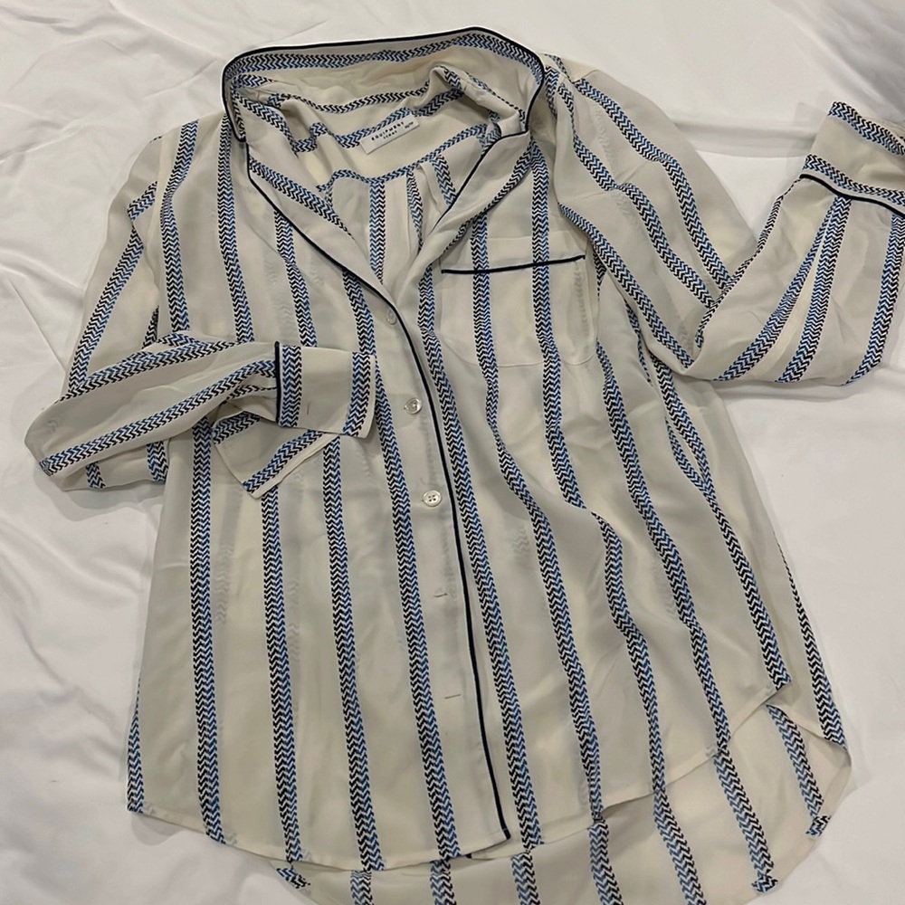 Equipment White/Blue Silk Blouse